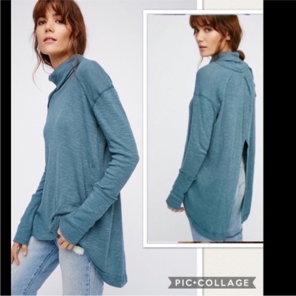 Free People | We The Free Kori Split Back Turtleneck in Teal Size XS Boho Cozy